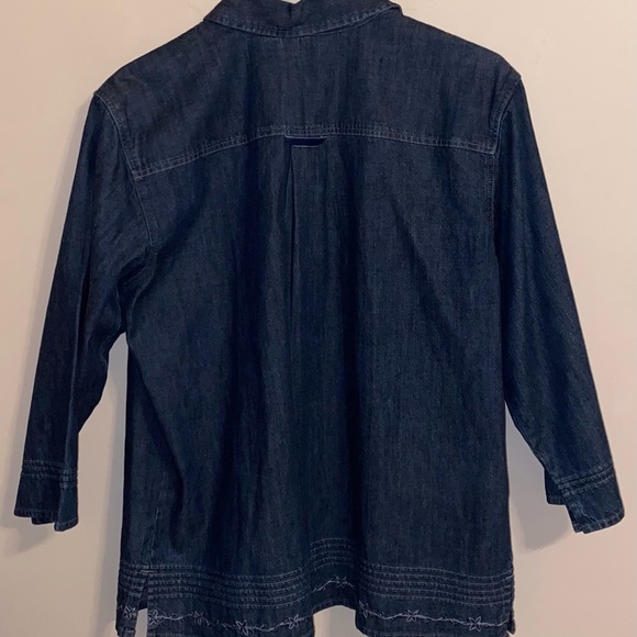J. Jill Denim Embellished Denim Shirt 3/4 Sleeve Embroidered Beautiful Top NWOT - Picture 8 of 11